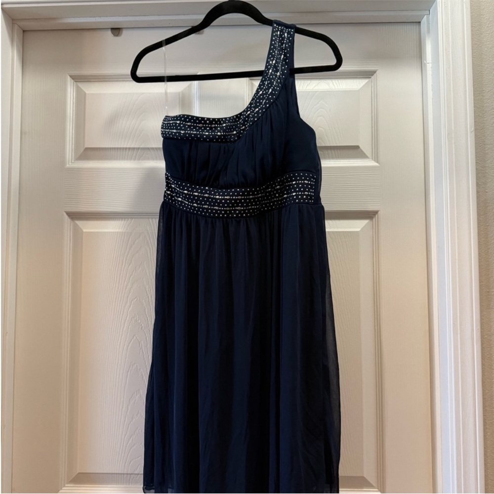 Studio Y Blue Asymmetrical Embellished Cocktail Dress